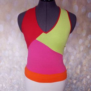 Bright Multi-colored Contrast Halter Top by Topia